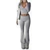 K25St8146 Comercio Transfronterizo Europeo y Americano Nueva Ropa de Otoño para Mujer Cuello en V Profundo Pantalones de Campana Traje Deportivo Casual para Mujer