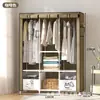 Armario Sencillo Dormitorio Closet Minimalista Económico Montaje Tela Armario Gabinete de Almacenamiento Doble Tubo de Acero Tela Armario Venta al por Mayor