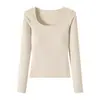 H186 Blusa de Outono com Bojo para Mulheres, Novo Estilo Manga Longa Slim Fit Gola Redonda Camisa Básica, Atacado do Fabricante