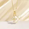 [Personalizado] Collar con Colgante de Trébol de Cuatro Hojas Incrustado de Diamantes, Chapado en Cobre Oro Real, No se Desvanece, Nácar Natural, de Alta Gama y Versátil
