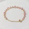 Pulseira de Zircônia Rosa Super Brilhante, Pulseira de Coração da Moda, Joia de Nicho de Luxo Pulseira de Zircônia 3A