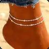 Aliexpress Comércio Exterior Tornozeleira de Aço Inoxidável Osso de Cobra com Contas de Arroz, Fashion, Simples, Elegante, Versátil, Estilo Casual, Joia para Pé de Camada Dupla