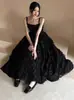 Vestido de Noite 2025 Super Fada Pena Aniversário Preto Sexy Vestido Alça Preto Banquete Elegante Vestido para Mulheres
