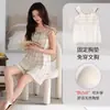Conjunto de Pijama de Verano para Mujer sin Mangas, Camisola y Shorts con Sujetador Incorporado, Nuevo Diseño 2026, Algodón Anti-Arrugas, Ropa de Casa