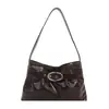 Bolso de axila de cuero encerado vintage, bolso de hombro plisado de gran capacidad, bolso tote de alta gama para el otoño y el invierno, con hebilla de cinturón casual, para ir al trabajo