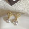 Pendientes de borlas de perlas redondas con incrustaciones de diamantes a juego, elegantes y de alta gama, de estilo coreano, pequeños y sencillos.