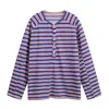 Camiseta retro casual de rayas de estilo japonés Rumeng para hombre y mujer, top casual versátil de caída suelta de otoño de nicho