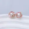 Aretes de Perlas de Agua Dulce Naturales con Agujas de Plata S925, Circonita Microincrustada, Diseño de Rosa, Joyería de Perlas de Gama Alta de Nicho al por Mayor
