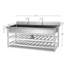 Fregadero de Acero Inoxidable con Patrón de Rejilla, Lavabo Único Grande, Estante de Almacenamiento Comercial, Fregadero Largo, Lavabo Espesado para Comedor Escolar