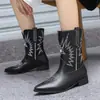 Botas gruesas 40 Botas romanas Botas de nueva generación Talla grande Otoño e invierno Caña corta con bordado Comercio exterior Botas europeas y americanas Puntera 43 Mujer