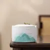 Cenicero de Cerámica Qianli Jiangshan con Tapa para Decoración de Mesa de Café en Sala de Estar del Hogar Adornos Oficina Taza para Cigarrillos Anti-Ceniza Volante