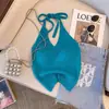 Top de malha estilo "garota quente do verão" com gola halter e amarração nas costas para mulheres, sem costas e modelador, adequado como peça externa