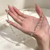 Colar com Pingente de Amendoim Pérola Esmagada Francês para Mulheres, Corrente para Clavícula de Luxo Leve de Nicho com Sensação de Alto Padrão, Acessório de Pescoço Versátil de Temperamento Suave