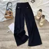 Jeans Retos Pretos para Mulheres 2025 Outono Novo Cintura Alta Emagrecedores Soltos Petite Comprimento Chão Calças de Perna Larga para Mulheres