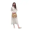 Vestido largo de manga larga de alta calidad estilo francés, vestido de hada petite, suave y elegante, vestido largo adelgazante, color albaricoque