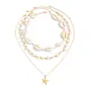 Collar Clavícula con Colgante de Concha Marina y Estrella de Mar Estilo Oceánico Europeo y Americano Collares en Capas de Perlas Sintéticas y Conchas para Vacaciones en la Playa