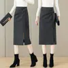 Falda midi con abertura irregular para mujer, nueva falda de un solo paso de cintura alta a la moda para primavera y otoño de 2026