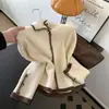 Nueva colección de otoño e invierno: Suéter cárdigan de estilo coreano con bloques de color, cuello mandarín, prenda exterior de punto holgada para mujer