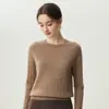 Suéter de cachemira 100% pura estilo francés suave Bai Cai Rong para mujer, cuello redondo, tejido de ochos, color liso, suéter holgado