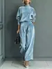 Comércio Exterior Moda Europeia e Americana Feminina Outono e Inverno 2025 Conjunto Casual de Duas Peças Veludo Manga Longa Cor Sólida Gola Alta Calça de Perna Larga
