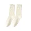 [Dropshipping] Calcetines de media pantorrilla para mujer con ribete de encaje, adecuados para primavera, otoño y verano, con un diseño fino y transpirable con bordes rizados