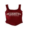Chaleco Rojo de Chica Caliente de Hombro Ancho con Almohadilla en el Pecho Cuello Cuadrado con Letras Estampadas Ajustado Base de Hilo Hermoso Espalda Ropa Interior Chaleco