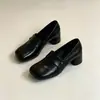 Versión en stock~2026 nuevo modelo mocasines de tacón alto con punta de mango para mujer, zapatos de tacón grueso tipo slip-on versátiles, zapatos de cuero para mujer