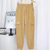(Roupa leve) calças casuais versáteis para primavera e verão Calça esportiva larga de seda gelada masculina macacão com amarrilho no tornozelo feminino casal em