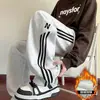 Calças Casuais Listradas Americanas Masculinas Outono Inverno Novo Tamanho Grande Retro Perna Reta Calças de Marca Tendência High Street Comprimento Total