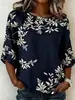 Ropa de Mujer Transfronteriza Amazon Nuevo Estilo de Verano Camisa Top Casual Holgado Retro con Estampado 3D para Mujer Cuello Redondo Manga Media