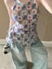 Top de Tirantes con Diseño Floral a Cuadros para Mujer, Verano, Atado, Ajustado, Sin Mangas, Ropa Exterior, Estilo Dulce de Nicho, Top Adelgazante