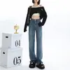 Jeans de Mujer 2026 Otoño Invierno Más Terciopelo Ajustados Pierna Ancha Cintura Alta Caída Largo Hasta el Suelo Engrosados Pierna Recta Dropshipping