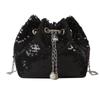 Bolsa Pequena Simples com Design de Nicho Estilo Coreano para Mulheres 2023 Nova Bolsa Balde Casual de Paetês Bolsa de Ombro com Textura da Moda