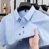 Camisa Masculina de Manga Curta de Algodão e Linho de Alta Qualidade, Verão Casual Xadrez com Bolsos Reais, Manga Meia-Manga, Não Amassa, Camisa de Pai