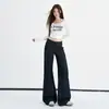 Jeans acampanados cropped de color azul claro para mujer, nueva colección de principios de otoño 2026, pantalones sencillos casuales de caída libre hasta el suelo