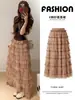 Saia Longa em Patchwork de Renda para Mulheres, Estação Outono e Primavera, Estilo Socialite Elegante, Acabamento Robusto, Saia Longa Evasê
