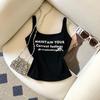 Camisole Azul com Letra de Laço Design de Verão Feminino Peça Externa de Nicho com Bojo Top Básico Interno