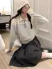 Suéter de punto con cuello a rayas y amarre estilo coreano para mujer, nuevo modelo de primavera e invierno, juvenil, dulce, versátil y hermoso top de punto