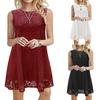 Verão novo 2021 Amazon WISH venda quente europeu e americano feminino gola redonda sem mangas vestido de renda feminino