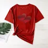 Camiseta Casual de Manga Curta com Estampa de Coração para o Outono, Novo Padrão Dia dos Namorados, Moda Europeia e Americana para Mulheres