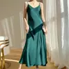 Vestido Largo Holgado de Verano 2025 con Tirantes de Acetato Diseño Francés Vestido de Satén tipo Slip Color Sólido Muestra