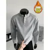 Gola henley 350g algodão chinês de peso pesado pelúcia espessa quente tamanho grande camiseta masculina T versátil casual