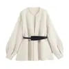 Ins atacado de roupas femininas estilo europeu e americano 2026 Outono Novo Versátil de Alta Qualidade Cardigan de Tricô com Manga Sino e Cinto