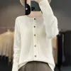 Cardigan de Punto Osmanthus de Primera Línea Cuello Redondo Primavera 100% Lana Estilo Coreano Sencillo Color Sólido Adelgazante Abrigo Suéter para Mujer