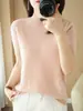 Top de punto para mujer de verano, cuello semi-alto, manga corta, corte ajustado, versátil, elegante, simple, agradable a la piel, transpirable, capa base