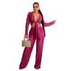 Amazon Cross-Border Conjunto de Calça Wide-Leg com Cadarço Sexy Curta e Blusa Plissada Decote V Estoque Pronto para Exportação