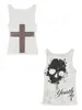 Colete Ins Feminino Y2K Retrô Americano Desgastado Rebites Estampa Escura Subcultura Punk Feminina Slim Curto