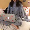 Liquidação Pijamas Koreanos de Manga Longa para Mulheres, Estilo Fino de Primavera e Outono, Roupa de Casa Fofa para Estudantes, Conjunto Atacado do Sudeste Asiático, Verão