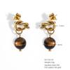 Aretes Mini de Lazo de Lujo, Pendientes Colgantes de Acero Inoxidable 18K con Piedra Natural, Modernos y Compactos, Joyería Versátil