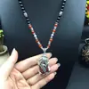 Collar con Colgante Grande de Pixiu de Cobre Ennegrecido y Granate, Estilo Vintage, Colgante de Moda Unisex, Cultura Astrológica